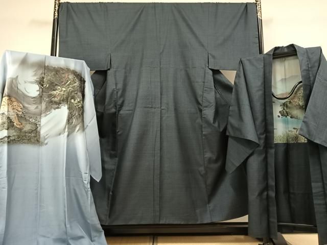 平和屋着物○男性 本場大島紬 アンサンブル 長襦袢(袷)セット 100亀甲