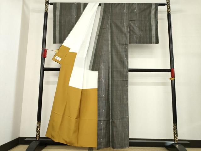 平和屋着物●伝統工芸士　七代目　吉澤与市　紬　越後の紬座　間道　やまと誂製　正絹　逸品　未使用　AABE3416ck 平和屋着物○伝統工芸士 七代目 吉澤与市 紬 越後の紬座 間道 やまと誂