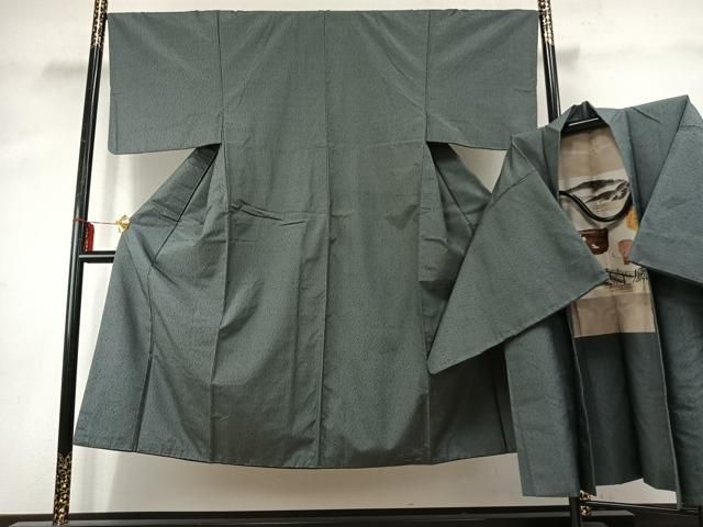 平和屋着物●男性　お召　アンサンブル　霞文　正絹　逸品　AABE1679fy 平和屋着物○男性 お召 アンサンブル 霞文 正絹 逸品 AABE1679fy