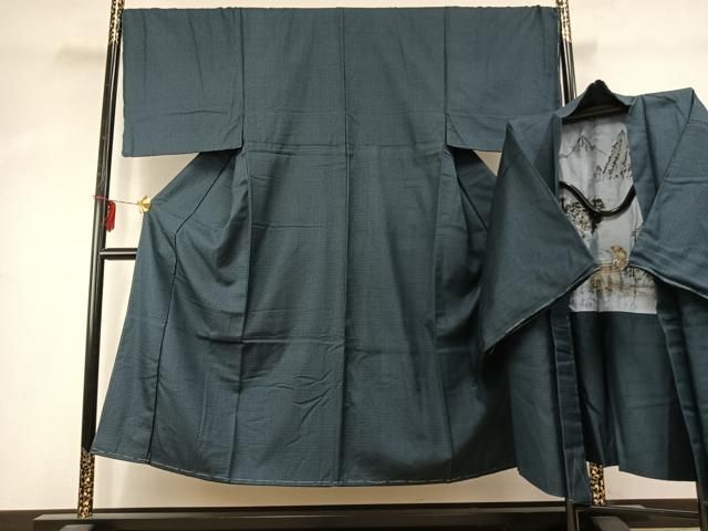 平和屋着物●男性 お召 アンサンブル 亀甲絣 反端付き 正絹 fy