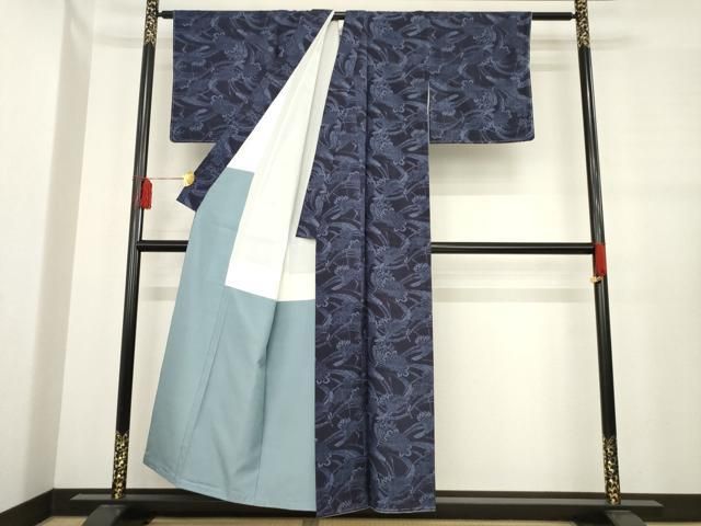 平和屋着物●真綿結城紬　型染め　本草木染め　花鳥文　証紙付き　正絹　逸品　AABE3428ck 平和屋着物○真綿結城紬 型染め 本草木染め 花鳥文 証紙付き 正絹 逸品