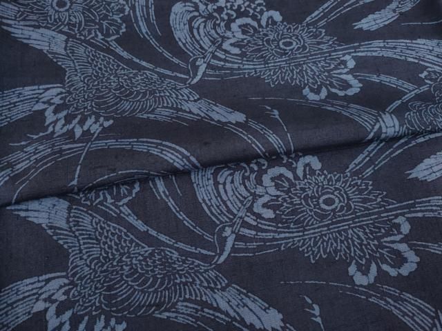 平和屋着物○真綿結城紬 型染め 本草木染め 花鳥文 証紙付き 正絹 逸品