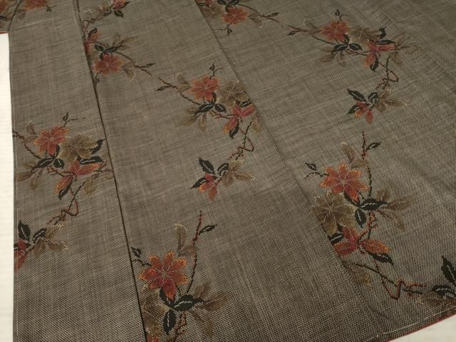 平和屋着物○本場大島紬 花唐草文 黒地 正絹 逸品 AABC9456ck 平和屋着物