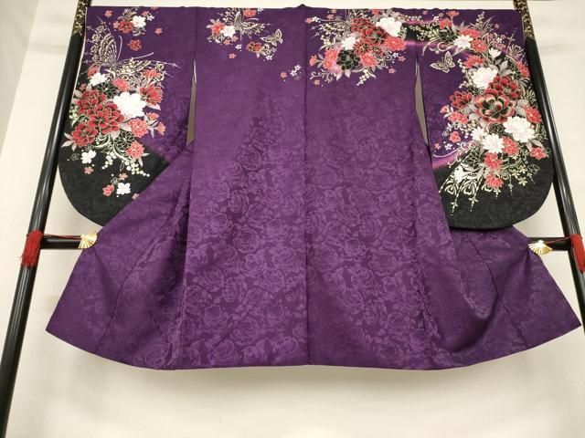 平和屋着物 小振袖 二尺袖 花蝶文 暈し染め 金彩 銀通し地 洗える着物 ck