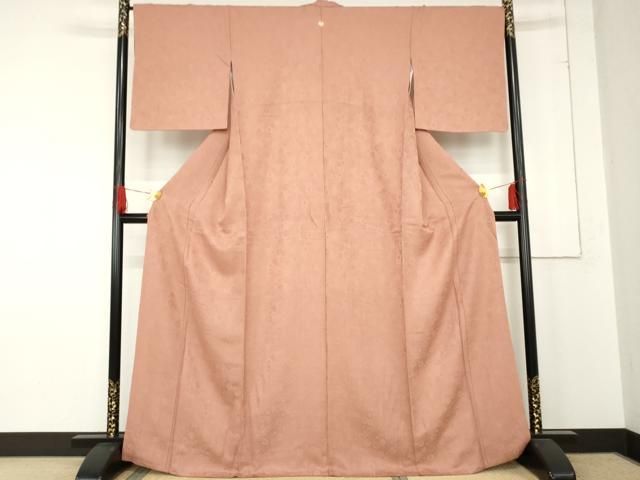 平和屋着物 上質な色無地 花尽くし地紋 薄紅色 正絹 cs