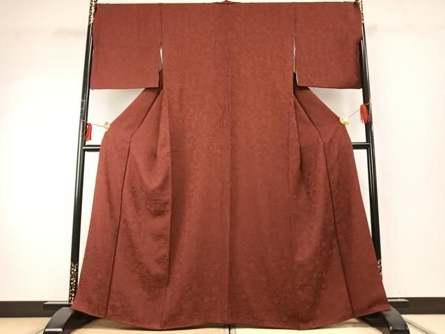 平和屋着物 上質な色無地 草花地紋 小豆色 さが美扱い 正絹 fy