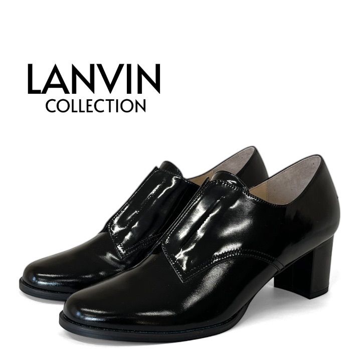 LANVIN ランバン 9529 ヒールアップスリッポンシューズ チャンキーヒール レザー 本革 革靴 24 Bガラス 黒 ブラック M 127