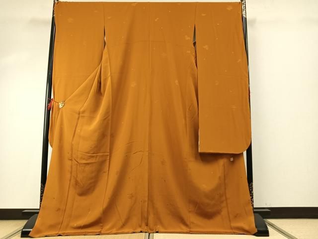 平和屋着物●世界的ファッションデザイナー 山本寛斎 kansaiブランド 振袖 草花地紋 土色 正絹 fy