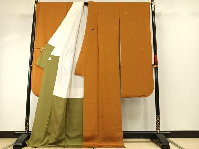 平和屋着物●世界的ファッションデザイナー 山本寛斎 kansaiブランド 振袖 草花地紋 土色 正絹 fy