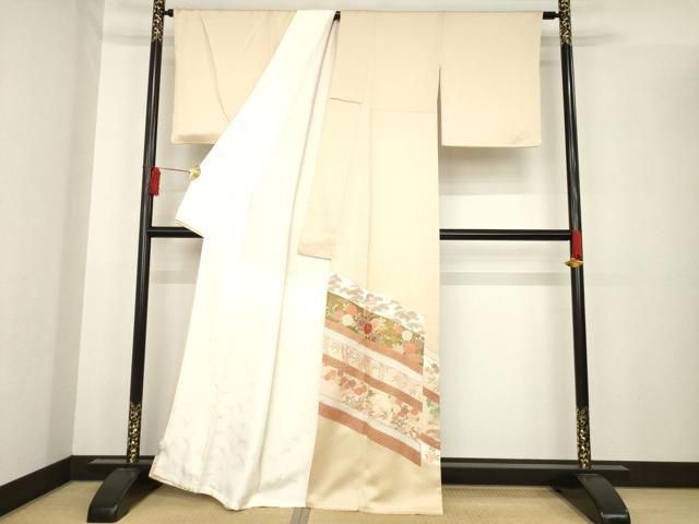 平和屋着物●豪華色留袖 刺繍 横段花文 金彩 正絹 ck