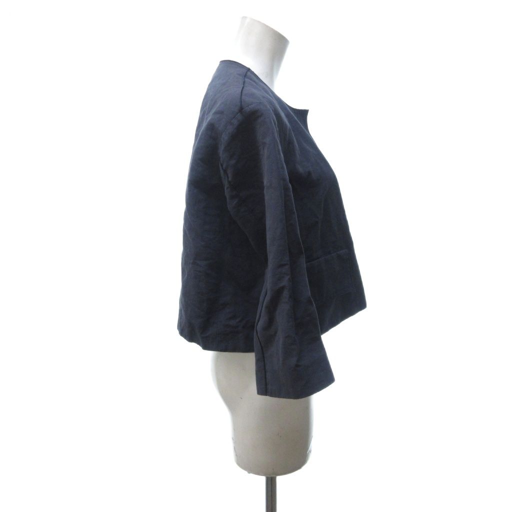 ドゥロワー Drawer コットンリネン ノーカラージャケット ブレザー 紺