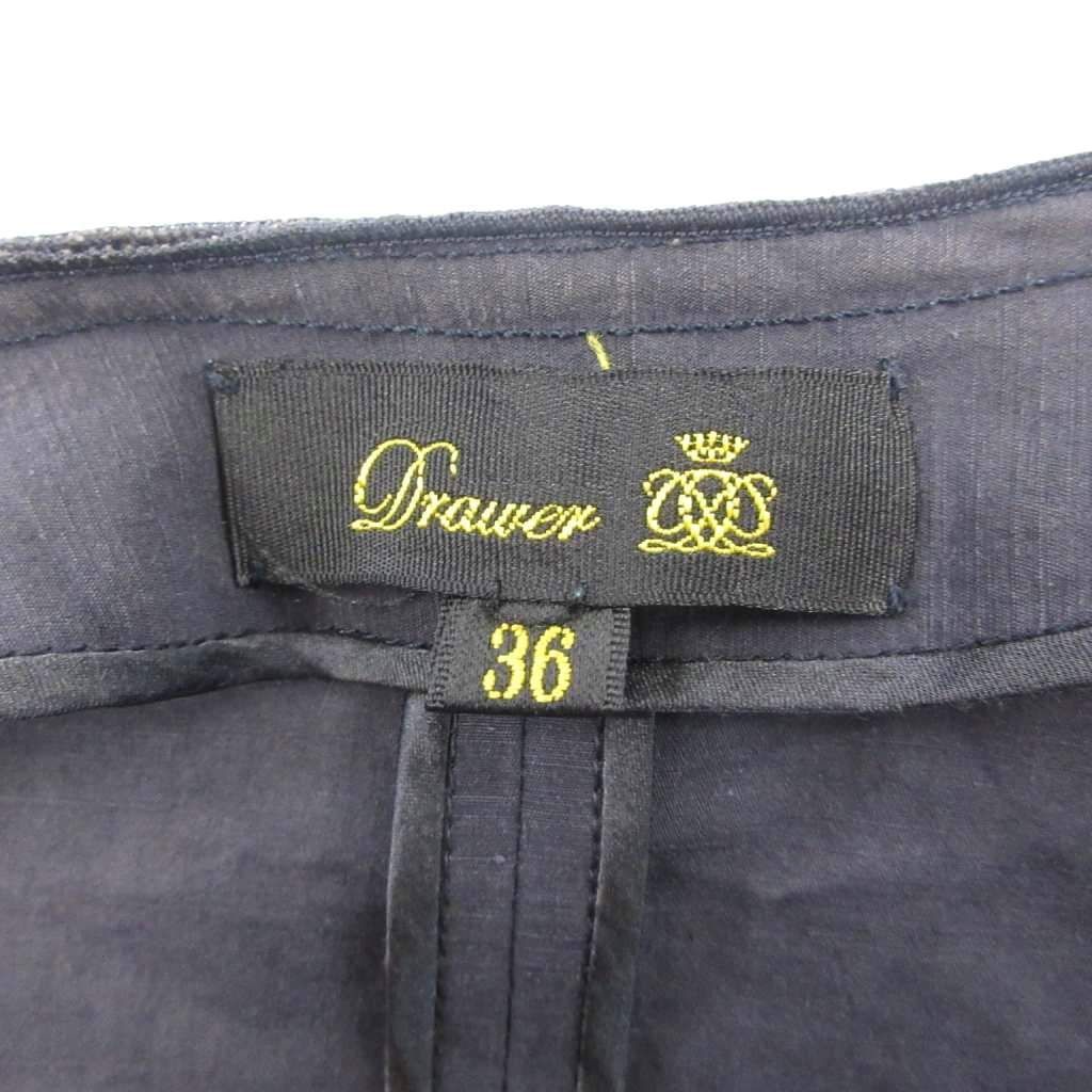 ドゥロワー Drawer コットンリネン ノーカラージャケット ブレザー 紺