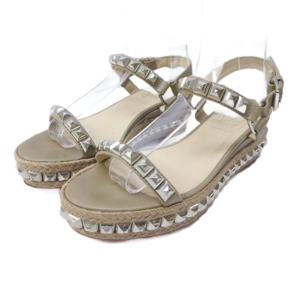 クリスチャンルブタン Christian louboutin スタッズ ジュートサンダル レザー ストラップ ベルトモチーフ 36 約23 cm ベージュ 系 MNK 3 1203
