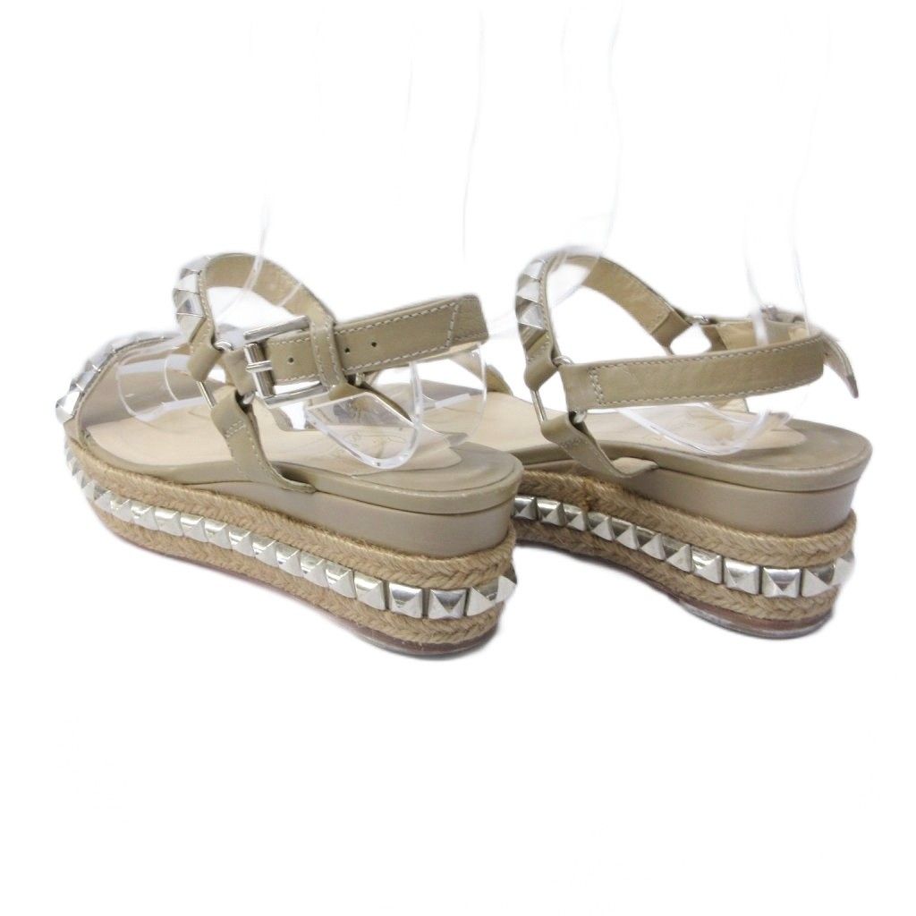 クリスチャンルブタン Christian louboutin スタッズ ジュートサンダル レザー ストラップ ベルトモチーフ 36 約23 cm ベージュ 系 MNK 3 1203