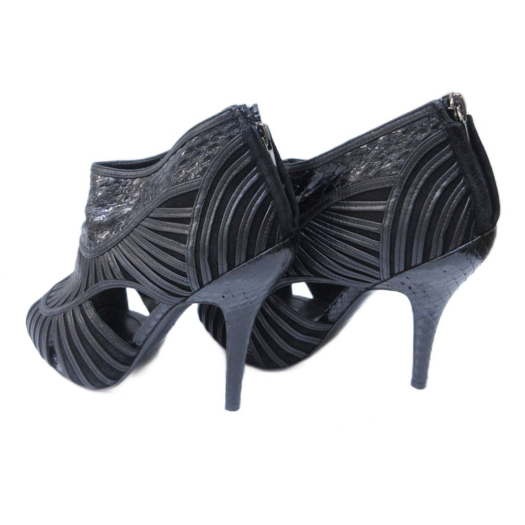 クリスチャンディオール Christian Dior ブーティ サンダル パイソン 型押し レザー 切替 ハイヒール 37 約24 cm 黒 ブラック MNK 3 1203