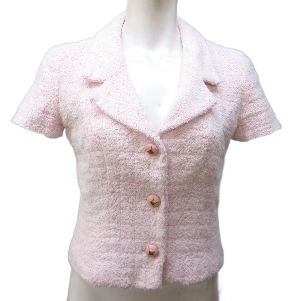 シャネル CHANEL ショート ジャケット パイル地 飾ボタン 半袖 国内