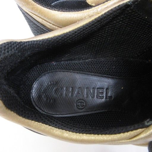 シャネル CHANEL スニーカー ココマーク レザー 切替 レースアップ 36