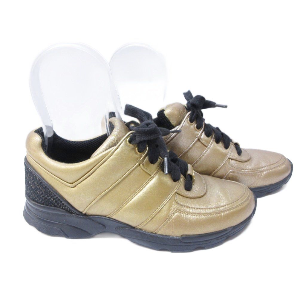 シャネル CHANEL スニーカー ココマーク レザー 切替 レースアップ 36