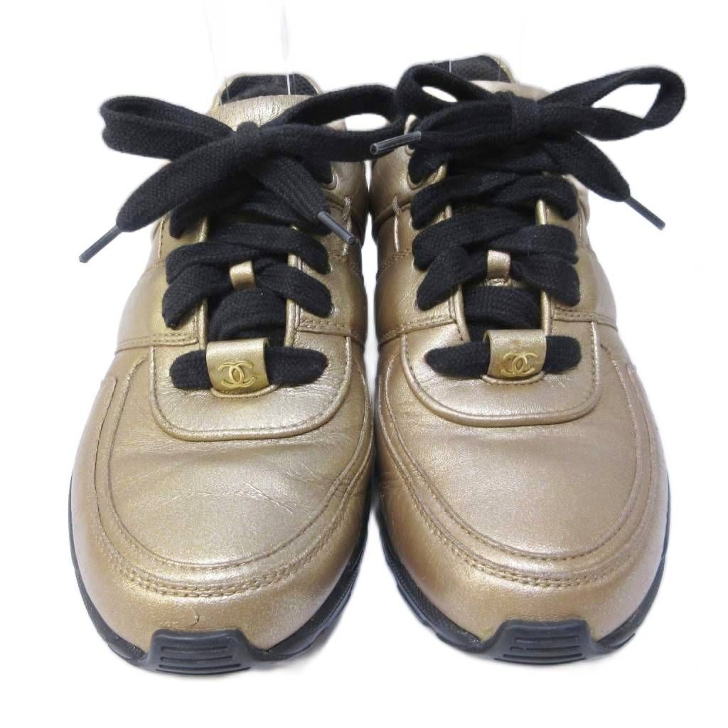 シャネル CHANEL スニーカー ココマーク レザー 切替 レースアップ 36