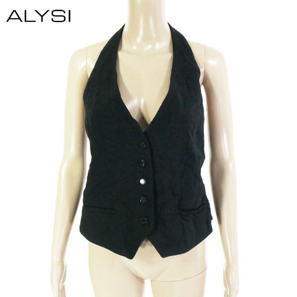 80 OFF アリジ ALYSI ベスト 42 ECS 1297 M Lサイズ ブラック レディース ジレ トップス ノースリーブ ウール イタリア製