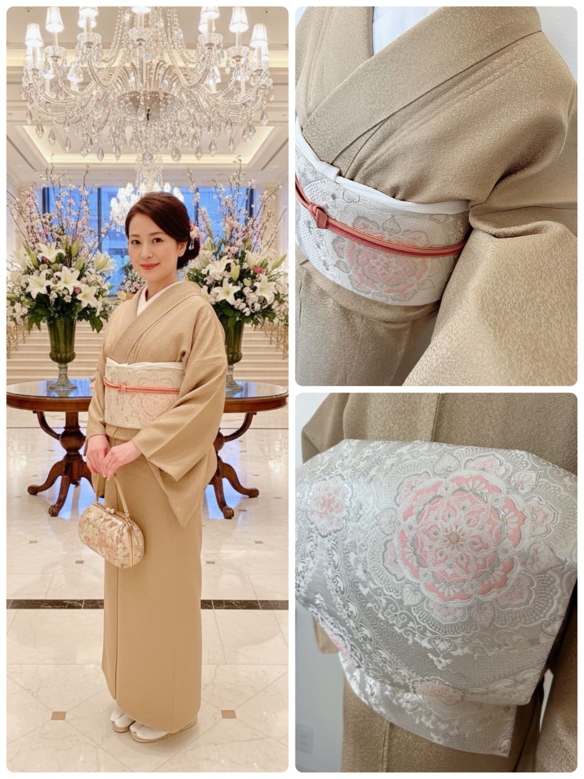 一つ紋 色無地＆オリエンタル柄袋帯 上質な正絹生地 訪問着フルセットお探しの方にも