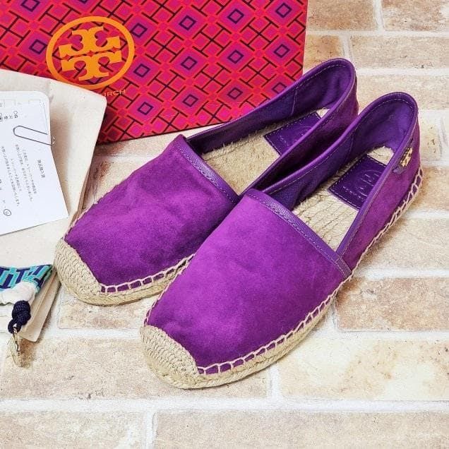 超美品 トリーバーチ ☆ スエードレザー エスパドリーユ デッキシューズ 6.5 パープル系 Tory Burch
