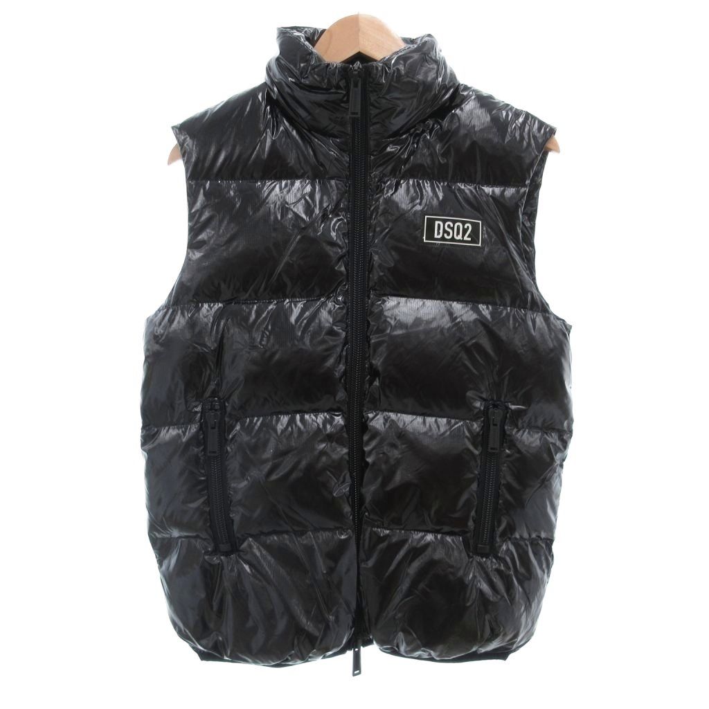 ディースクエアード DSQUARED2 美品 ダウンベスト ジップアップ ナイロン ロゴ 42 XS 黒 ブラック /AE ■GY18