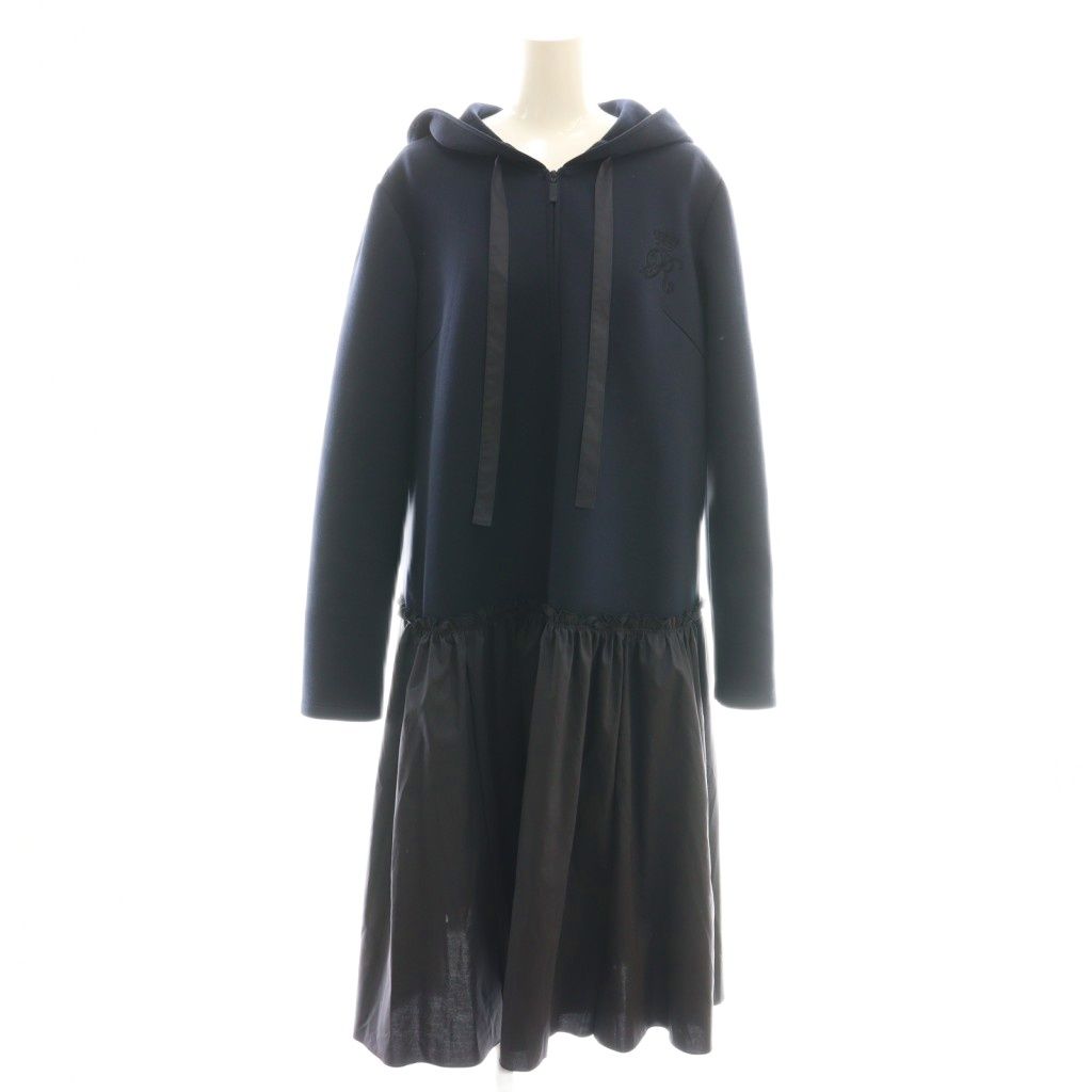 ルネ Rene パーカー刺繍ワンピース ドッキング 38 ネイビー 紺 /CX