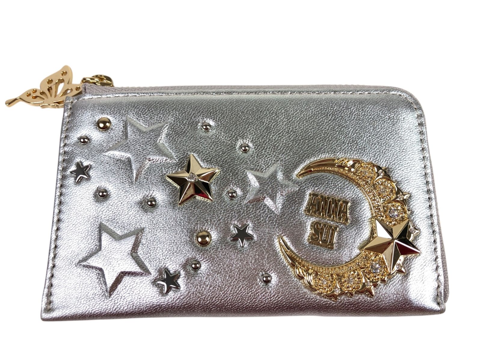 アナスイ ANNA SUI レザー ムーンスター パスケース マルチケース 小銭入れ スタッズ シルバー ゴールド