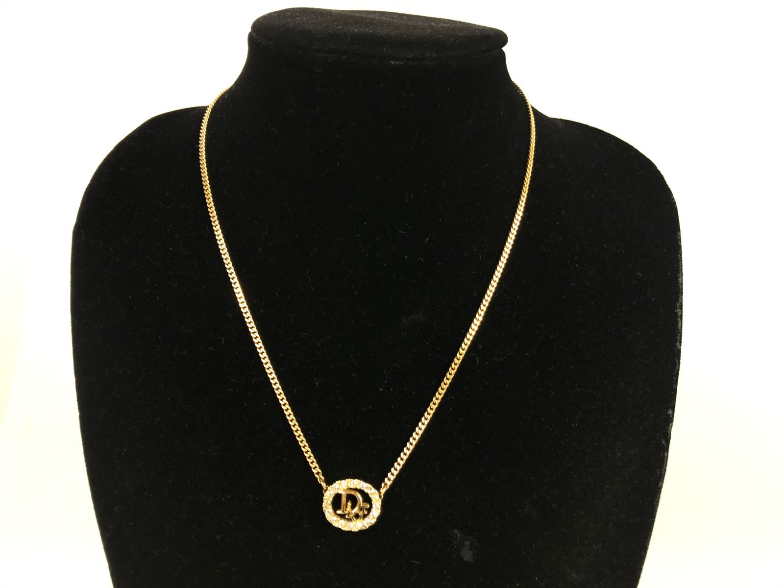 クリスチャン ディオール Christian Dior Diorロゴ ラインストーン ネックレス ゴールド