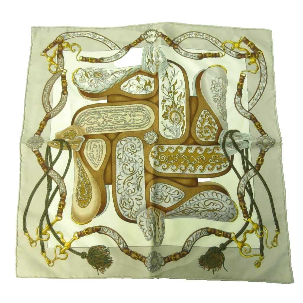 【中古】エルメス HERMES カレ45 スカーフ フェスティバル シルク ベージュ系 1206 ☆AA★ レディース エルメス HERMES カレ45 スカーフ フェスティバル シルク ベージュ系