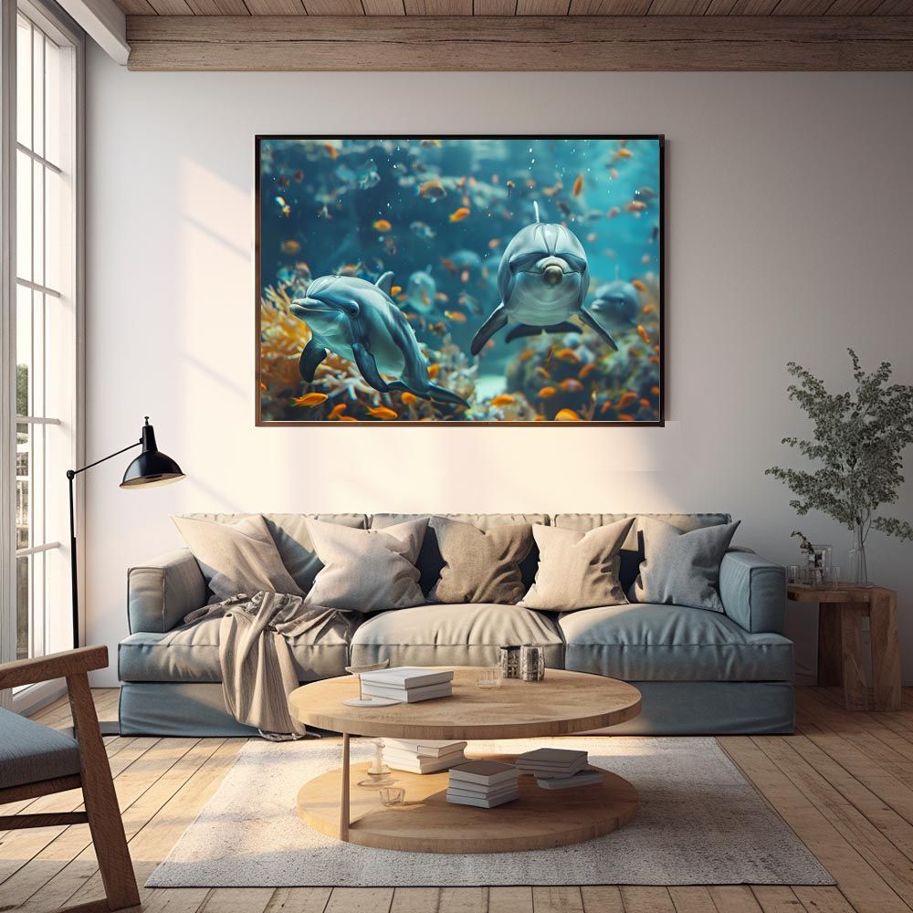 A3サイズ（約30×42cm）】【lh-poster-5868】イルカ 海 ブルー