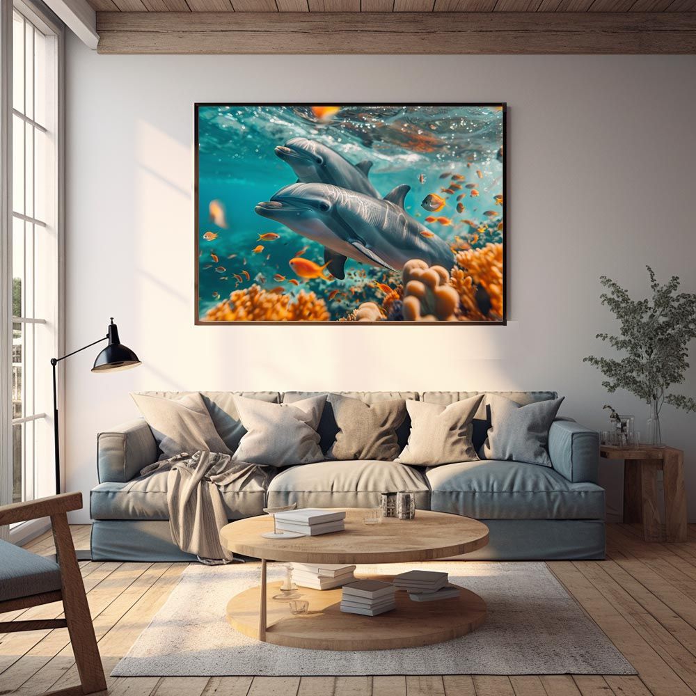 B2サイズ（約51x73cm）】【lh-poster-5870】イルカ 海 ブルー