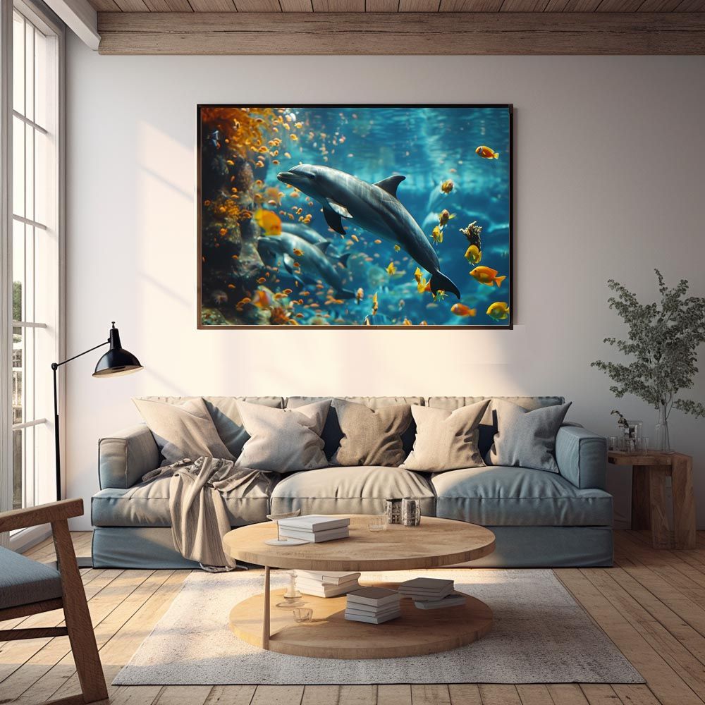 B1サイズ（約73x103cm）】【lh-poster-5875】イルカ 海 ブルー