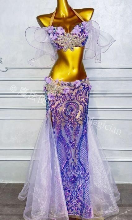 ベリーダンス衣装 ブラベルトスカートセット パープル オーダーメイド