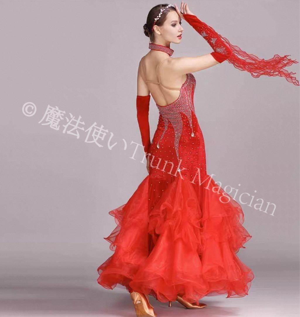  ドレス 華麗にキラキラ輝くストーン付き競技会 デモ 発表会に ドレス ダンス衣装 社交ダンス