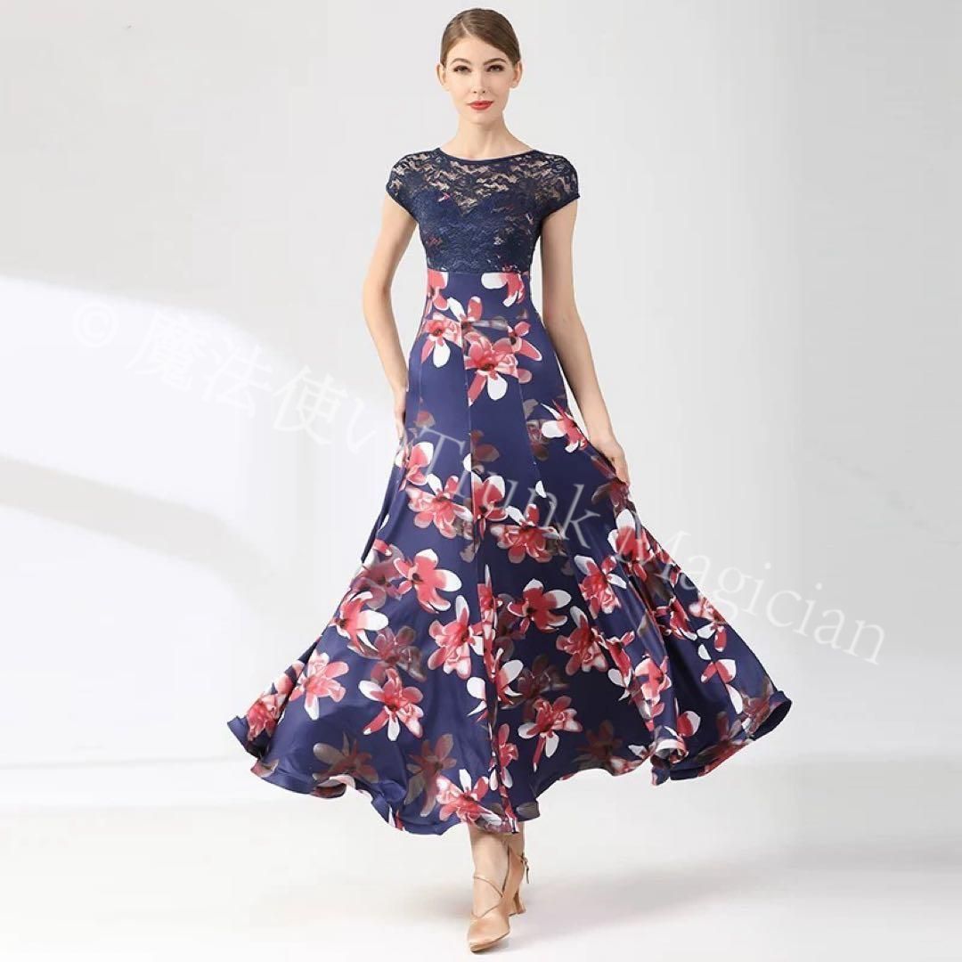 ♥ スタンダード向け練習着 花柄ワンピースダンスパーティーにもオススメ