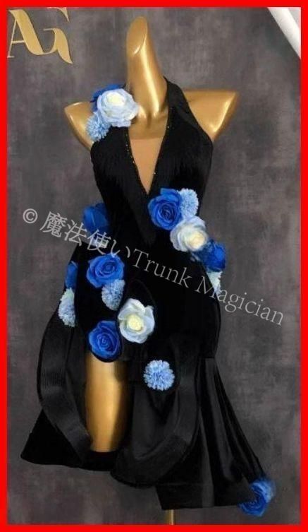 オーダーメイド 社交ダンス衣装 立体花 ラテンワンピースドレス