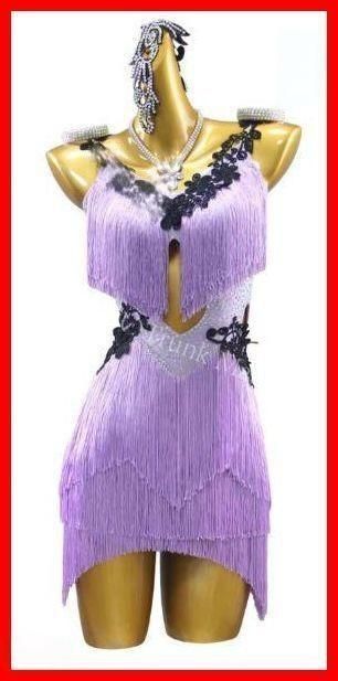 ♥ 社交ダンスドレス ラテンドレス 刺繍 競技 パープル デモ オーダーメイド