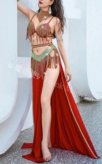  ベリーダンス衣装 セットアップ ネックレス付 ブラスカート オーダーメイド セットアップ ベリーダンス