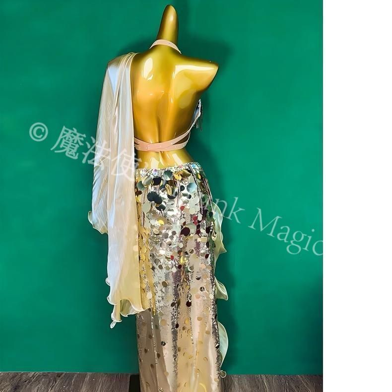 ベリーダンス オリエンタル衣装 インナー付 ゴールド オーダーメイド ホールドスカートのゴージャスセットM L