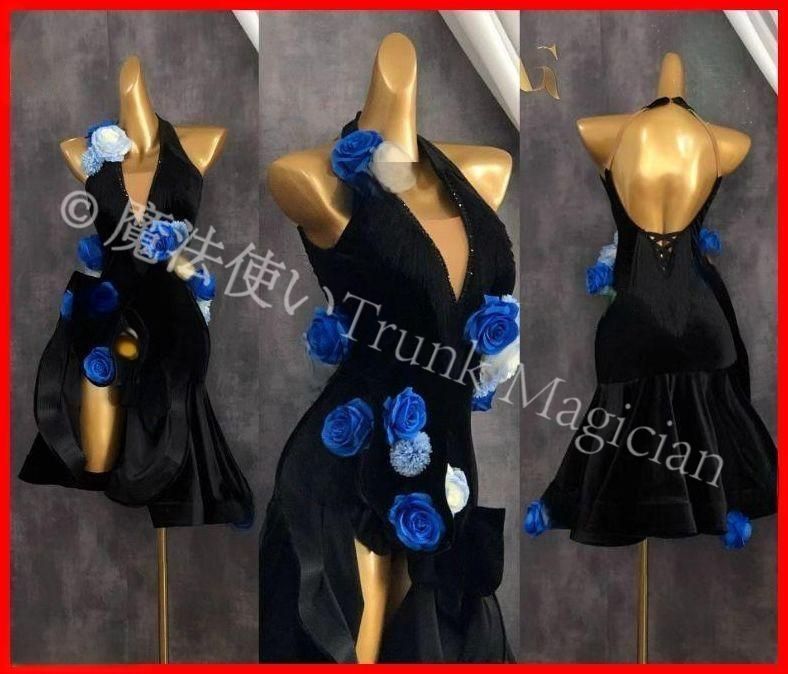 オーダーメイド 社交ダンス衣装 立体花 ラテンワンピースドレス