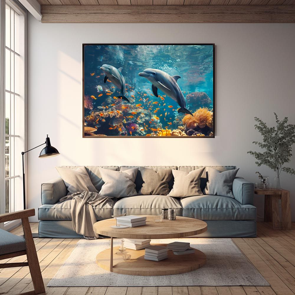 B2サイズ（約51x73cm）】【lh-poster-5893】イルカ 海 ブルー