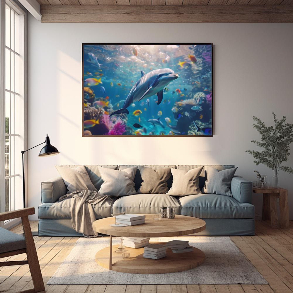 B2サイズ（約51x73cm）】【lh-poster-5896】イルカ 海 ブルー