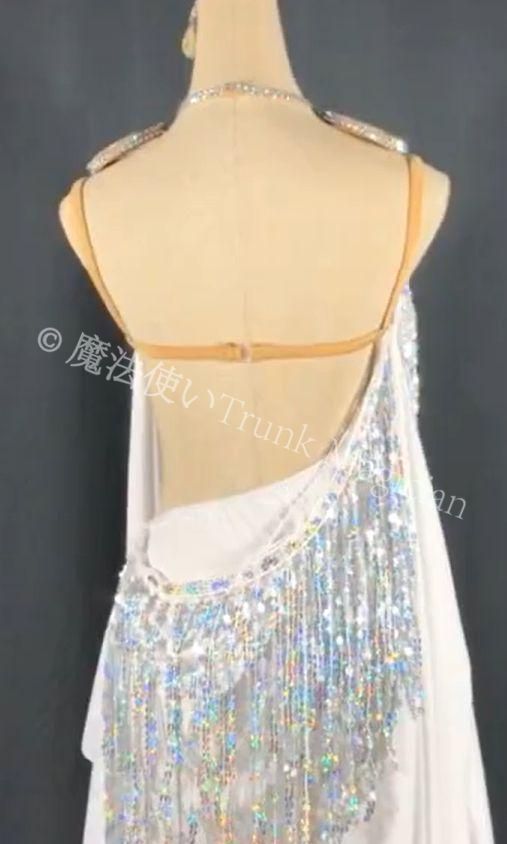 社交ダンスドレス ラテンドレス レースフレア袖 デモ用 ルンバ　オーダーメイド 新品未使用】社交ダンスドレス ラテンドレス デモ用 ルンバ ホワイト