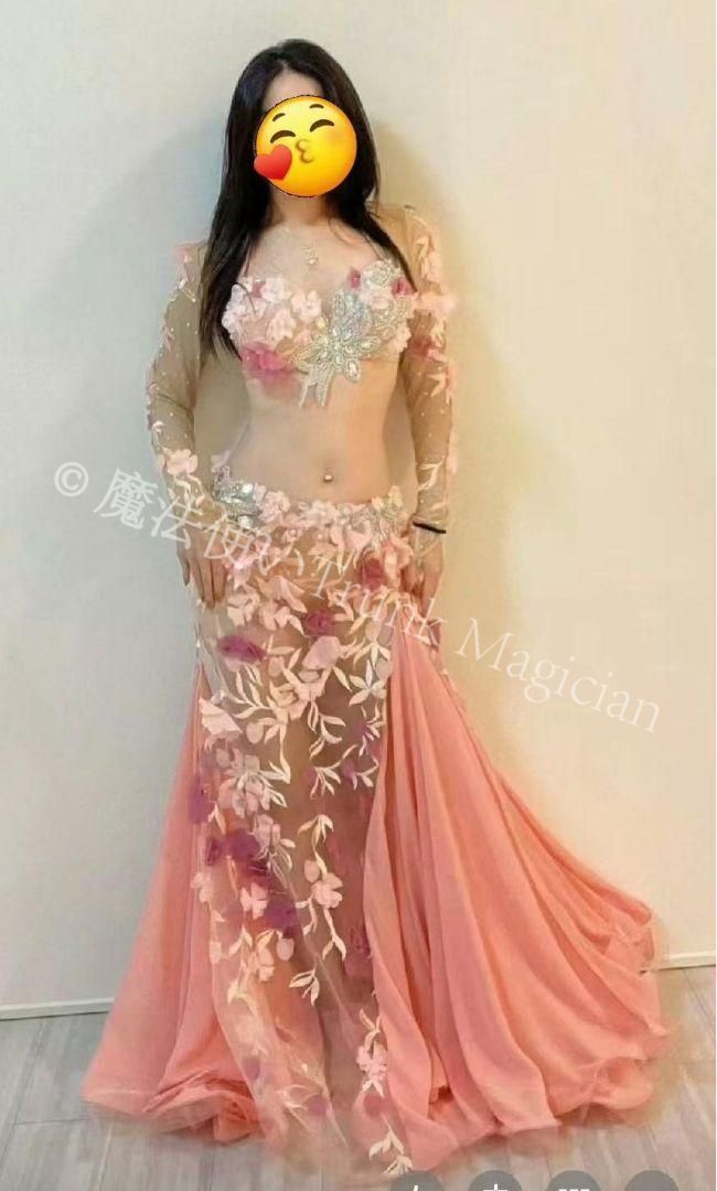 ♥ ベリーダンス衣装 ブラスカートセット オレンジ系 花 オーダーメイド