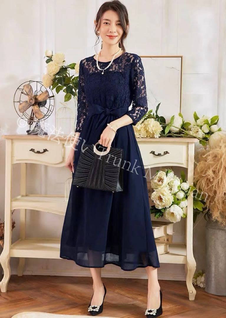  ゆったりレースワンピース パーティーや同窓会 ディナーショー デモ 観劇にも パーティードレス ドレス ブライダル