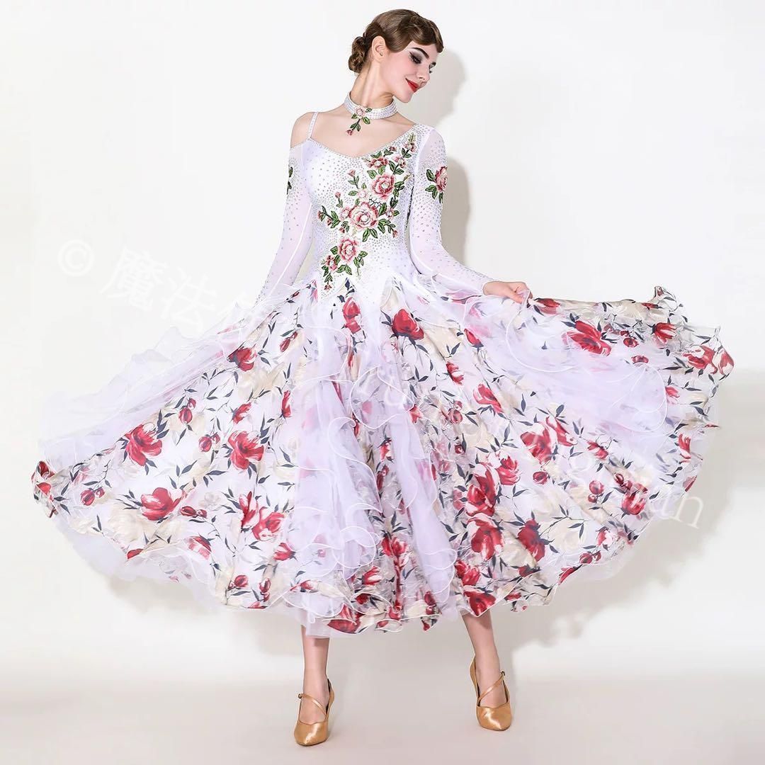 20花柄 ドレス 発表会に最適 競技会でも 度抜群