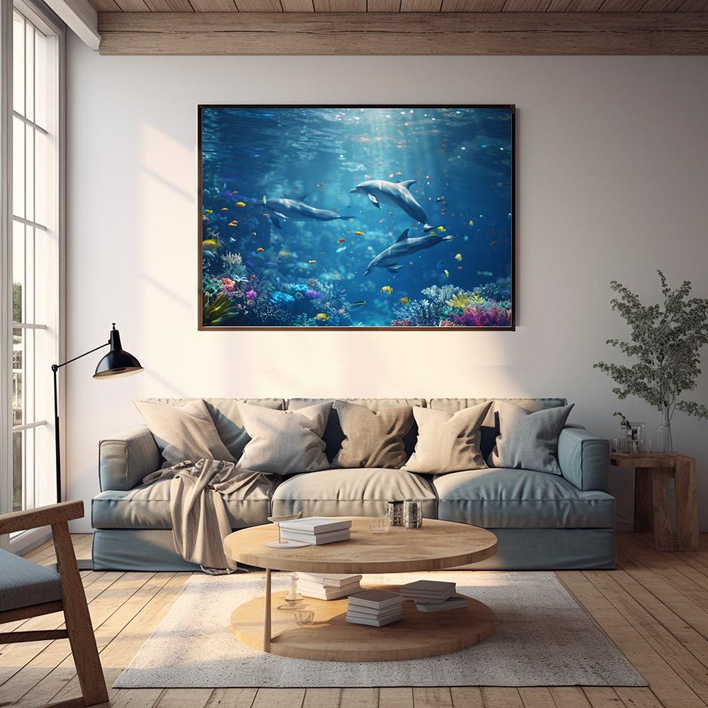 A1サイズ（約59x84cm）】【lh-poster-5901】イルカ 海 ブルー