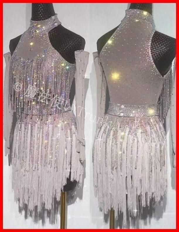 社交ダンス衣装 ラテンワンピースドレス 色変更可 キラキラ オーダーメイド